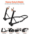 Beefy Rear Motorcycle Wheel Stand With U And L Fork Swingarm Spool Heavy Duty Lift Up To 850 Lbs Stable All Terrain Rear Stand