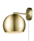 One Light Plug In Or Hardwire Wall Sconce With Vintage Glam Matte Brass Finish And White Fabric Cord Inline On Off Rocker Switch