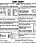 Instruction manual for Hinge Doctor showing repair steps for HA1, HA2, HA3 commercial and residential hinges with illustrations