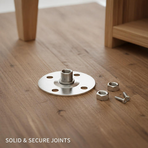 Heavy Duty Metal Furniture Connector Plate With Nuts For Sofa Cabinet And Chair Joints No Wobble Fix Rock Solid Reinforcement Bracket For Easy Repairs 1 Pack on wood surface