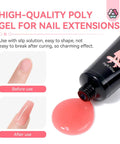 Hema Free Poly Gel Nail Kit With 6 Colors All In One Gel System product showing before and after nail extension effects
