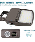 2 Pack 150W LED Parking Lot Light With Dusk To Dawn Photocell, Power Tunable Switch, Trunnion Mount, Shoebox Light