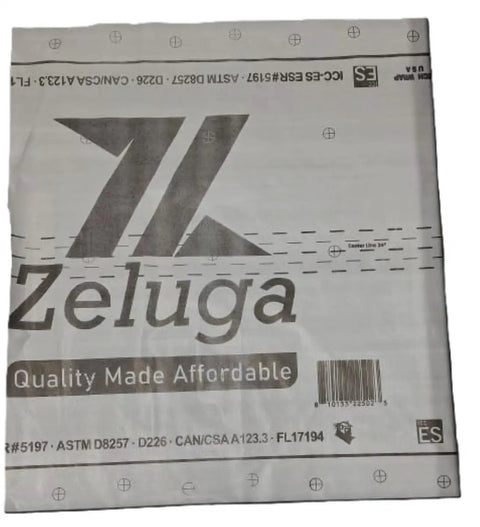 Built Tough 95 Gsm Woven Polypropylene Synthetic Roof Underlayment For Shingles packaging showing quality label and dimensions.