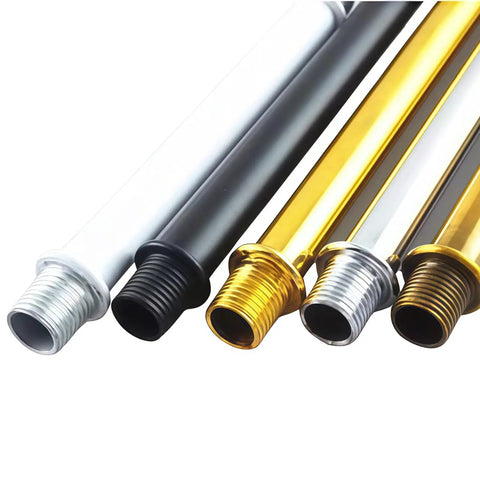 4 Pack Straight Pipe Lamp Stems With M10 Threads And Connectors 7.87 Inch Hollow Black Rods in various colors and threaded ends.
