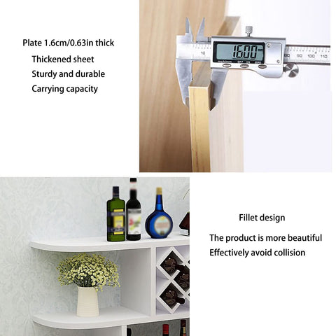 Close-up of Solid Wood Wall Mounted Wine Rack With Stem Glass Holder Kickback Ready Industrial Vintage Vibe showing thickness and design details.