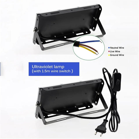 JUDYSSY Security Lights Outdoor Led Uv Black Light, Blacklight Flood Light Wit, back view with plug and wire switch.