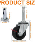 Old School Retro Vibe One-and-One-Half Inch Swivel Caster Wheels With Rubber Tires, showing 5/16in stem and dimensions