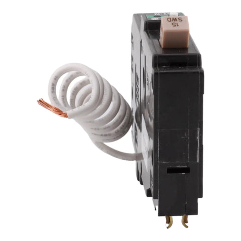 15 Amp Single Pole Arc Fault AFCI Circuit Breaker With Pigtail Neutral 120 240 Volt AC UL Listed 10kAIC For Home Panels DIY Friendly Install Superior Arc Fault Protection side view