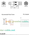 Technical drawing of M12 A Coded 5 Pin Female To Female Coupler Panel Mount IP67 Shielded Bulkhead