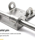 Close-up view of the solid pin on the Rock Solid Heavy Duty Sliding Bolt Gate Latch With Padlock Hole for secure shed barn fence doors.