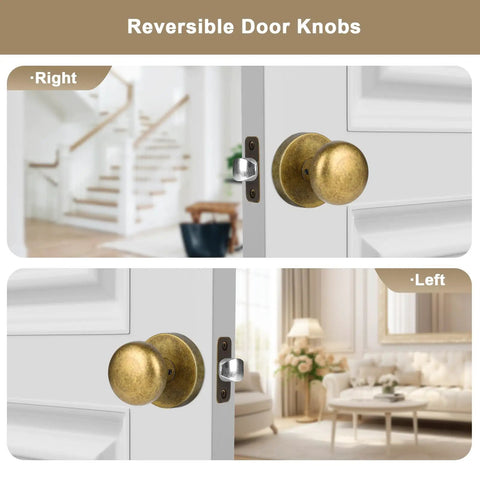 Reversible Passage Interior Door Knobs In Antique Brass With Vintage Round Design For Hallway And Kitchen Non Locking Door Handle Zinc Alloy Construction 1 Pack Included