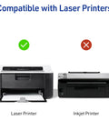 Image showing compatibility of Reliable Printable Shipping Labels 2 X 4 Inch White Custom Sticker Sheets with laser printers.