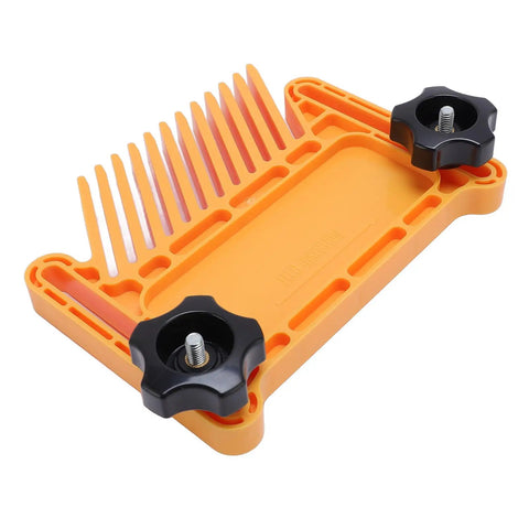 Kickproof Featherboard For Table Saw And Router Table Woodworking Safety Accessory With Killer Grip Angle Mount, orange with black knobs.