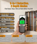 6 in 1 Stud Finder Wall Scanner-Electronic Stud Detector with Magnetic Sensor, LCD Display & Sound Alarm for wood, metal, AC wire, pipe detection.