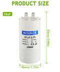 CBB60 35uF 450V AC Capacitor Round Run Start Capacitor With Two Sets Of Inserts, product size dimensions shown