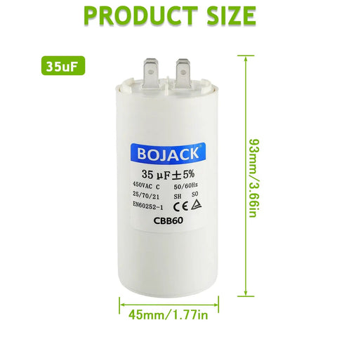 CBB60 35uF 450V AC Capacitor Round Run Start Capacitor With Two Sets Of Inserts, product size dimensions shown