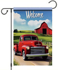 Red Farm Truck Garden Flag 12x18 Inch Double Sided Outdoor Yard Banner Welcome Vintage Pickup With Barn And Countryside Scenery
