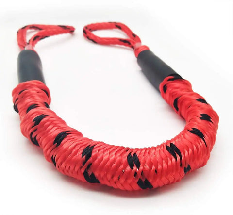 Red and black shock absorbing bungee dock line with foam float and easy clip ends, 3.5Ft to 5.5Ft, 2 pack, stretchable mooring rope