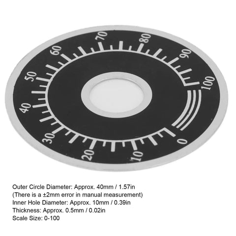 200 Pack Dial Plate Aluminum Alloy Round Scale Plates 0 To 100 For Potentiometers And Industrial Control Equipment, 40mm OD, 10mm hole