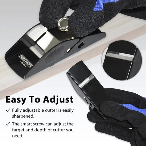 Compact Mini Hand Plane For Smooth Woodworking And Quick Deburring With Easy Depth Dial Portable Tool adjusting on wood block.