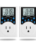Plug In Timer With Infinite Repeat Cycles And Countdown 24 Hour Daily On Off Programs For Outlets Lights Hydroponic Pumps 120V 15A 2 Pack No Fuss Set It And Forget It Setup For Auto Power And Real Energy Savings showing front display