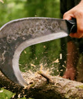 Heavy Duty Machete Billhook Sickle Knife For Yard Work And Tree Cutting, cutting a branch, forged manganese steel blade, outdoor use
