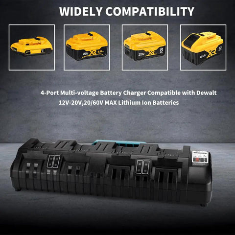 Replacement Four Port Rapid Charger Station Workhorse for Dewalt 20V Max Batteries with Wide Compatibility and four battery slots