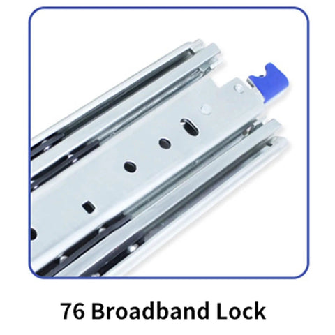 Close-up of Built Tough Heavy Duty Drawer Slides 500 Lbs Capacity Ball Bearing smooth action rail with locked mechanism.