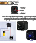 Wiring display of 12V 20A Waterproof Rocker Toggle Switch Panel With USB Charger And LED Indicator for cars, boats, RVs.