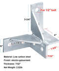 Two Pack Double Corner Connector For One And Five Eighths Inch Strut Channel Wing Shaped Fitting Brackets, electro-galvanized steel.
