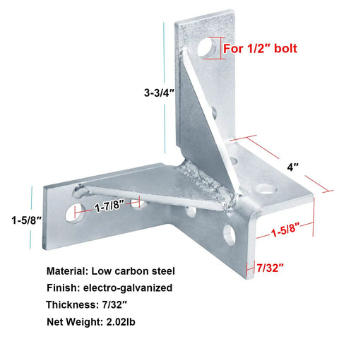 Two Pack Double Corner Connector For One And Five Eighths Inch Strut Channel Wing Shaped Fitting Brackets, electro-galvanized steel.