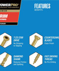 Top Shelf Exterior Trim Screws Nine By Three Inch Bronze Self Drilling Wood Fasteners Deck And Fence Toolkit features on blue background.