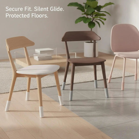 Three chairs with a variety of finishes using Oval Silicone Chair Leg Caps For Non Round Legs Furniture Floor Protectors For Hardwood And Tile