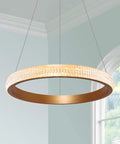 Sleek Dope Modern Gold Circular LED Pendant Light Fixture With Adjustable Chain, 16 Inch Diameter, Warm White 3000K