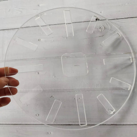 10 Inch Caliber Clock Router Template Guide Rock Solid Acrylic Jig with precise knockout markings.