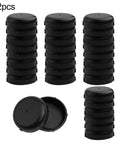 32 Pack Wrought Iron Patio Furniture Base Glides 1.5 Inch Chair Leg Floor Protectors in black with drainage holes.