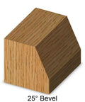 Wood sample showing 25° bevel cut shape, demonstrating the effect of using an Edge Bevel Router Bit with 25 Degree Angle for Laminate Edges.