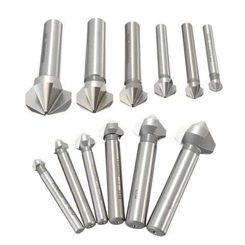 Front view of Amazon Dtacke 6-piece 90° 3-flute chamfering end mills and countersink bits set, HSS