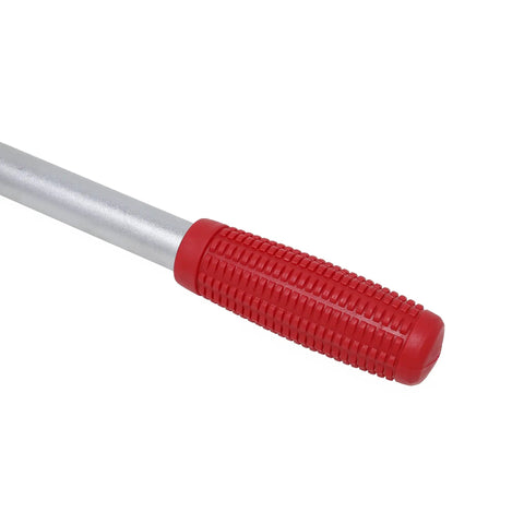 Close-up of red comfort grip handle on Heavy Duty 48 Inch Chain Wrench With Wide Jaw And Comfort Grip, Double Action Head For Irregular Automotive Parts.