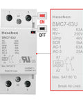 Heavy Duty 63A 2 Pole Modular AC Contactor With 230V AC DC Universal Coil And 2NO Normally Open Contacts labeled ON and OFF.