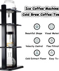 Next Level Manual Cold Drip Coffee Maker For Home Baristas Chasing Killer Cold Brew, black wooden stand with glass vessels.