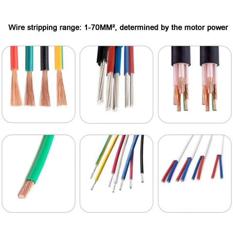 Various types of wires showcasing stripping range for Heavy Duty Electric Wire Stripping Machine 150-250W Industrial Power Tool.
