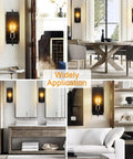 Two Pack Rustic Wall Sconces Set for Bedroom Living Room Kitchen Hallway Bathroom Damp Rated Industrial Farmhouse Lighting with E26 Base Hardwired Bulbs Included installed in various rooms