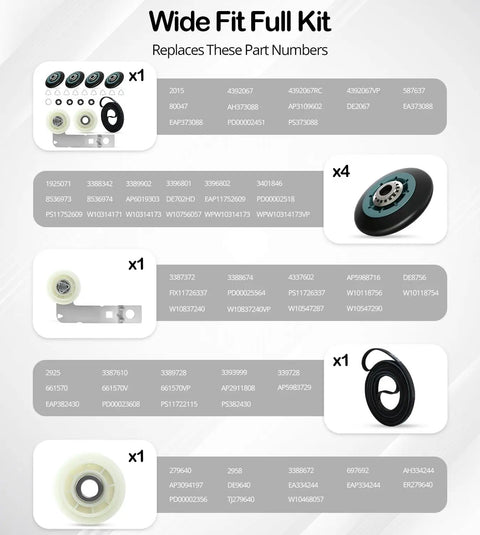 Beefed Up Dryer Repair Kit With W10837240 W10314173 Idler Pulley And Drum Rollers 661570V Belt components