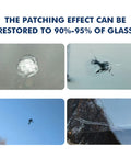 Before and after using Windshield Repair Resin For Cars, Deep Penetrating Auto Glass Repair Fluid With Anti Shear Formula, Quick Fix For Chips, Cracks, and Star Shaped Cracks, Clear Durable Glass Repair That Just Works showcasing restored glass clarity and effectiveness.