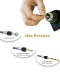 Beast Titanium-Coated High Speed Steel Drill And Tap Bits Set shown with quick change adapter lock function and connection process