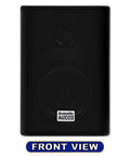 Front view of AA351B 2 Way High Performance Indoor Outdoor 500W Speakers with killer bass, weatherproof black exterior.