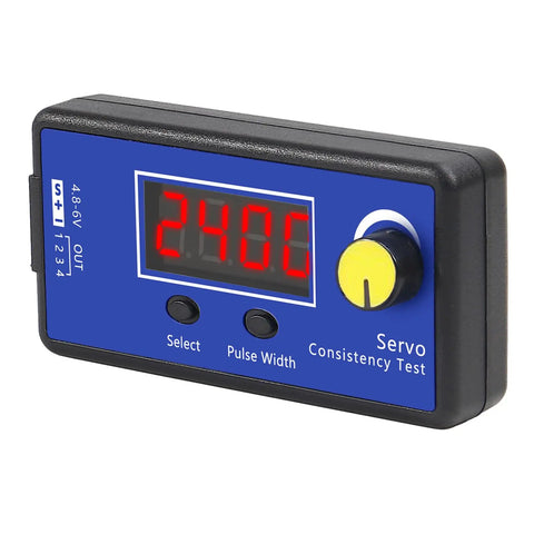 Front view of Comprehensive RC Servo Tester With Display For Hobbyists Digital And Analog ESC Tester with digital readout.