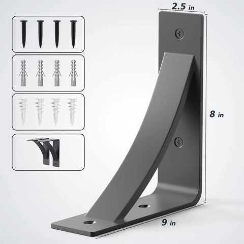 Beefy Heavy Duty Steel Shelf Brackets 2 Pack For Mantel And Countertop Support Hand Welded Black 8 By 9 By 2.5 Inch One Quarter Inch Natural Steel DIY Shelving Brackets For Modern Decor Each Bracket Supports 75 Pounds