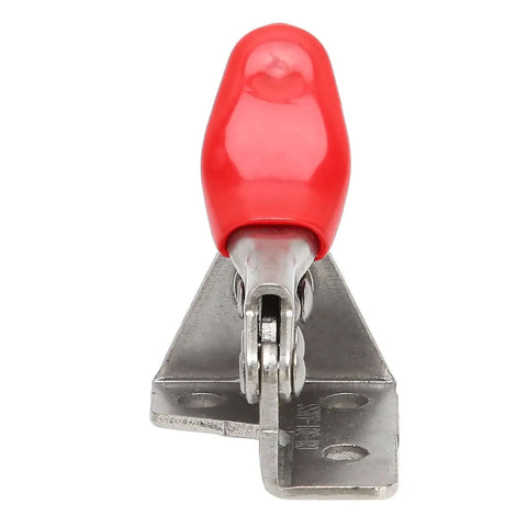 Front view of Stainless Steel Toggle Clamp With Quick Release, Heavy Duty Welding Fixture Hand Tool for secure metal plate holding.